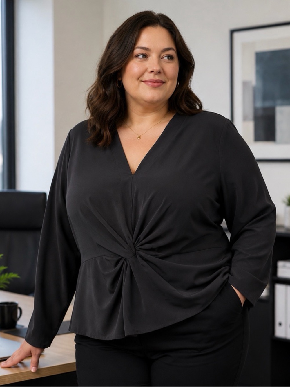 Ann Taylor Factory Black Twist Front Blouse XL
